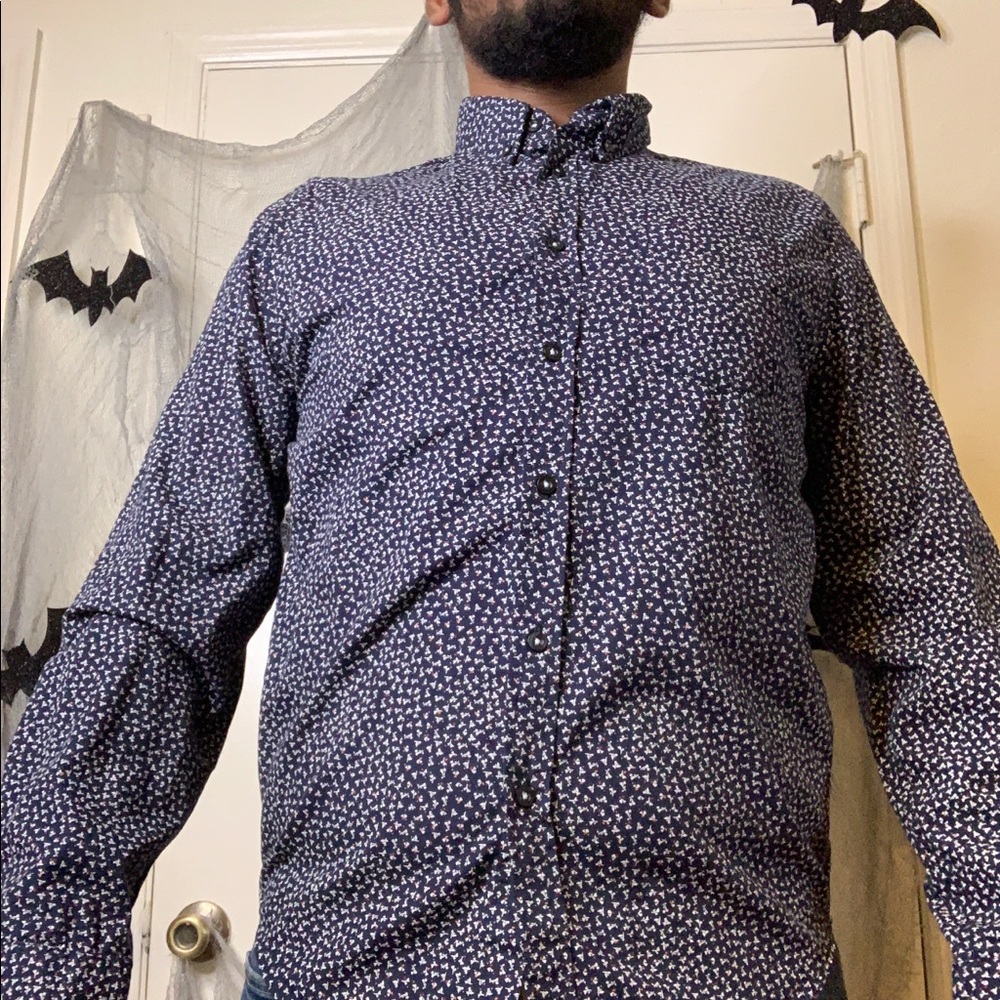 Long sleeve button-down with mini rose pattern